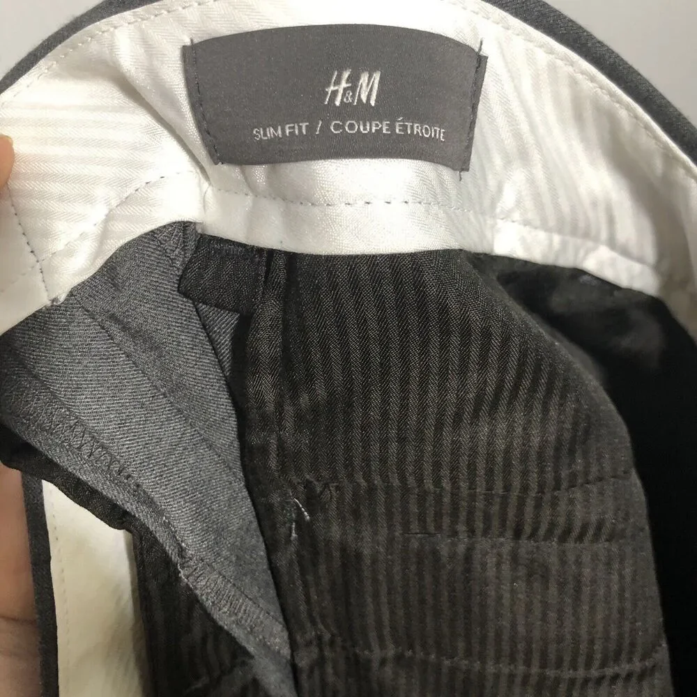 H&M Dress Pants Mens 44 R Gray Slim Fit Stretch Pockets Flat Front New